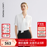 朗姿25【飘带衬衫 Basic衣橱】律师系列白色系带通勤衬衫短袖上衣 白色 M