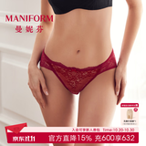 曼妮芬浪漫蕾丝女士低腰三角裤轻透薄内裤女系带镂空底裤礼物20710227 红色 1条 M (160/90)