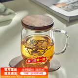 忆壶茶 玻璃茶杯茶具喝水杯子茶道杯 绿茶杯红茶带过滤竹木盖泡茶杯 黑胡桃木盖500ML