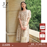 玖姿·安娜蔻旷野美拉德波点木耳边雪纺宽松轻薄收腰连衣裙女夏款 花浅米 XL