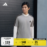 adidas纯棉休闲三条纹针织运动圆领正肩短袖T恤上衣男夏阿迪达斯   中麻灰   L