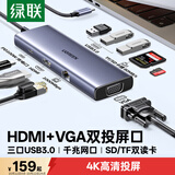 绿联Type-C扩展坞USB-C读卡器拓展坞HDMI网口转接HUB分线器适用苹果MacBook Air华为联想雷电4
