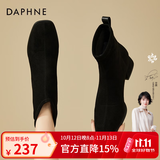 DAPHNE达芙妮短靴女秋冬加绒瘦瘦靴冬季新款女靴冬款棉靴英伦风弹力皮靴 黑色4cm 39 (245mm)