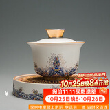 容山堂珐琅彩泡茶杯陶瓷主人杯单杯茶盏公道杯盖碗茶洗壶承茶壶功夫茶具 金丝珐琅壶承+盖碗套装 1个 150ml