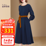 迪菲丽格法式纯色长袖连衣裙女2025新款春装赫本风别致系带收腰显瘦毛衣裙 图片色 L