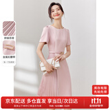 尚都比拉设计感拼接连衣裙夏季高级感气质百褶裙小个子中长裙子 粉陶色 L