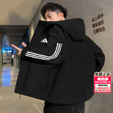 阿迪达斯棉服男装 26冬季新款运动健身跑步梭织连帽夹克保暖舒适加厚外套 黑色新款大棉服/主推 M