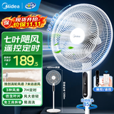 美的（Midea）电风扇落地扇家用大风量 远距离强风轻音送凉电扇 立式落地风扇家用卧室客厅办公桌面加高加大飓风 【白色遥控】7h定时