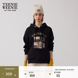 Teenie Weenie【加绒】小熊卫衣女春秋学院风宽松刺绣连帽卫衣上衣女 黑色 S (160)