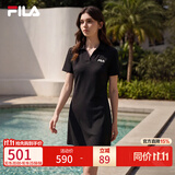 斐乐 斐乐官方女子针织连衣裙时尚修身POLO领短袖裙子 正黑色-BK M (165) 84A