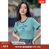 茵曼（INMAN）潮趣印花女装圆领短袖T恤修身显瘦套头短款2026夏季新款上衣 天蓝色 -18525987 S
