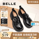 百丽（Belle）张凌赫推荐黑巧乐福鞋女26新商场英伦风厚底小皮鞋E1Z1DAM6预售 黑色+5cm（牛皮鞋面，更有质感） 37 (235mm)