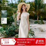 香影法式收腰白色连衣裙女2026夏季新款圆领气质a字裙白月光长裙 白色 M 95-110斤/裙长114.5CM