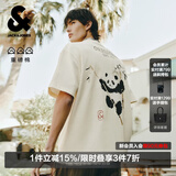 杰克·琼斯（JACK&JONES）男装26年纯棉短袖T恤男士夏季潮流宽松卡通熊猫印花情侣半袖t恤 A08云米色 S 170宽松版，建议拍小一码