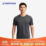 迪卡侬（DECATHLON）速干T恤男女运动户外健身宽松快干吸汗跑步短袖QUMM MH100  男款 深灰色 L