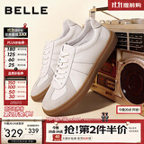 百丽舒适牛皮休闲男鞋秋新商场同款复古德训鞋52022CM0 白色 43 (265mm)