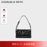 CHARLES&KEITH褶皱手提斜挎小方包腋下包女士生日礼物CK2-80160183 CK2-80160183Noir黑色 S