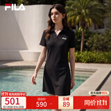 斐乐 斐乐官方女子针织连衣裙时尚修身POLO领短袖裙子 正黑色-BK S (160) 80A