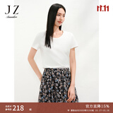 玖姿·安娜蔻时髦简约ins风小蛮腰弹力89%棉短袖T恤女夏季 米白 L