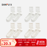 三福【5A抗菌】2025新款短筒袜女简约净色棉质中筒女袜袜子4双装 组合2-全白x2+米色x2 4双 均码