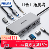 飞利浦Type-C扩展坞USB-C转Hdmi读卡器拓展坞网线口转接头3.2分线器苹果16华为笔记本MacBook电脑转换器