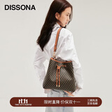 DISSONA迪桑娜女包经典百搭老花包包单肩手提包大容量通勤包水桶包 棕色
