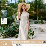 香影法式收腰白色连衣裙女2026夏季新款圆领气质a字裙白月光长裙 白色 M 95-110斤/裙长114.5CM