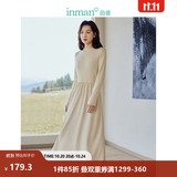 茵曼（INMAN）2026秋冬女装新款灯芯绒连衣裙新品长袖休闲针织礼服中长裙子 淡香杏-18348727 44.1%粘纤 31.4%锦纶 24.5%聚酯纤维 L