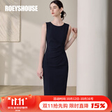 ROEYSHOUSE罗衣收腰褶皱设计感连衣裙女夏职场面试气质OL中长款背心裙13791 藏青色 S