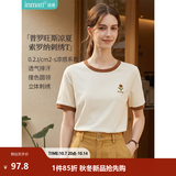 茵曼（INMAN）【冰氧吧】凉感撞色圆领短袖T恤2026夏季女装新款透气显瘦上衣 浅杏色 L