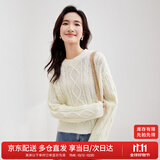 尚都比拉冬季复古菱格麻花毛衣女小个子圆领百搭针织衫 米杏色 L 