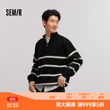 森马（Semir）森柔|毛衫男冬季含羊毛针织衫老钱风拉链半开襟毛衣情侣内搭 黑白色调00391 M