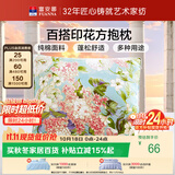 富安娜抱枕头 纯棉方抱办公室沙发汽车靠垫含枕芯可拆洗一只装50*50cm蓝
