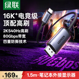 绿联Type-C转DP2.1/1.4线适用雷电5/USB-C转接线16K60/8K240/2K480Hz高刷M6笔记本接显示器连接线1.5m