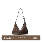 裘真（qiuzhen）【明星同款】植鞣胎牛皮腋下经典hobo包通勤真皮女包 咖啡色-小号(胎牛皮版) 小包/大包