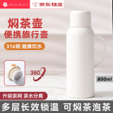 AKAW日本316不锈钢保温壶茶水分离泡茶焖茶壶便携户外车载暖壶水壶 白色-内置茶漏 长效保温- 800ml