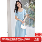 尚都比拉轻职场连衣裙女夏季收腰中长裙泡泡袖裙子 浅蓝色152L80063  S