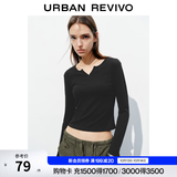 UR2026秋季新款女装时尚休闲简约基础修身长袖T恤UYB450010 黑色 XL