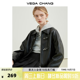 VEGA CHANG机车风皮衣女春季2026年韩版一字扣PU皮夹克短外套 黑色 M