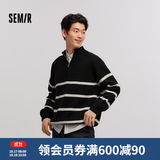 森马（Semir）森柔|毛衫男冬季含羊毛针织衫老钱风拉链半开襟毛衣情侣内搭 黑白色调00391 M