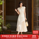 尚都比拉国风立领盘扣绣花连衣裙女夏季收腰显瘦假两件拼接裙气质中长裙