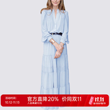 MeetMetro玛依尔法式仙女连衣裙女2026秋新款高端气质纯欲风裙子礼服长裙 浅蓝 M