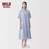 MUJI 女式 凉感 短袖衬衫连衣裙 女装裙子长裙 26年夏季 BC2Q7C6S 萨克森蓝条纹 XL （165/92A）