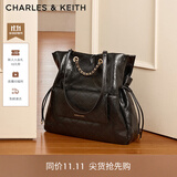 CHARLES&KEITH抽绳菱格手提单肩包双肩包生日开学礼物CK2-30782756 Black黑色 L