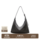裘真（qiuzhen）【明星推荐】 经典hobo包植鞣牛皮腋下通勤休闲饺子女包 黑色-大号（羊皮）预售21天 小包/大包