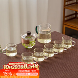 高茗 公道杯耐热玻璃透明一体月牙过滤茶水分离杯泡茶公杯分茶器茶具 月落+盖碗+茶杯【6只】
