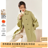 尚都比拉100%羊毛大衣女冬季双排扣双面呢腰带灯笼袖毛呢外套
