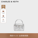 CHARLES&KEITH菱格链条手提斜挎小方包盒子包包女包生日礼物送女友CK2-80782534 CK2-80782534-ASilver银色 小包