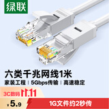 绿联六类网线 千兆高速网络宽带线 CAT6类家用电脑笔记本路由器双接头线 八芯成品跳线灰白1米20174