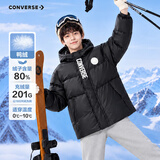 Converse匡威儿童装冬季新款泡芙面包服保暖外套男女童加厚短款连帽羽绒服 正黑色 160 /76 充绒量约178g 【建议身高152-158cm】